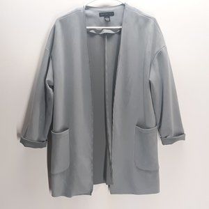 Joan Vass New York Womens Size Small Blue Gray Faux Leather Raw Hem Blazer
